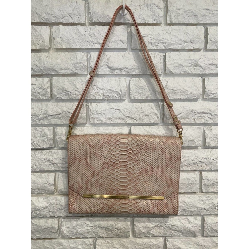 Brahmin Beautiful Pink Croc Embossed Shoulder Bag Crossbody Clutch